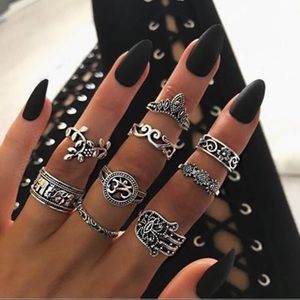 9 Piece Boho Midi 🤍 Spiritual Silver Ring Set